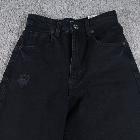 Zara Jeans Womens 0 Wide Leg Crop Capris Black Baggy Y2K Hip Hop Distressed - Picture 2 of 14